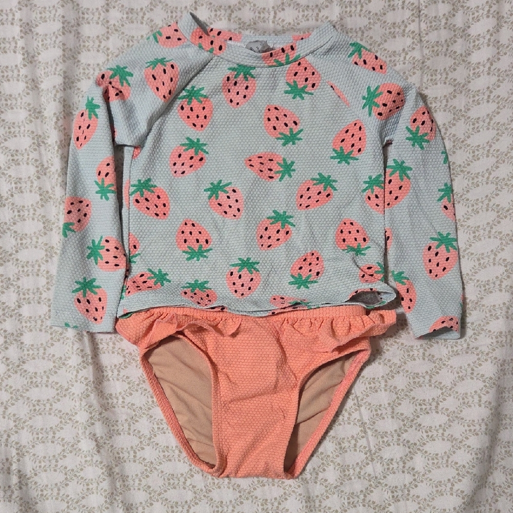 Old Navy Kids Strawberry Rashguard Set - Pink and Green
